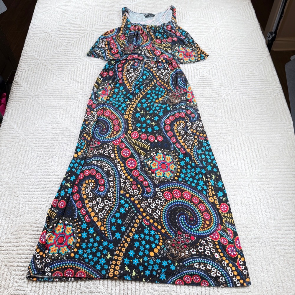 Context Maxi Dress Women's Medium Multicolor Paisley Floral Boho Gypsy Hippie